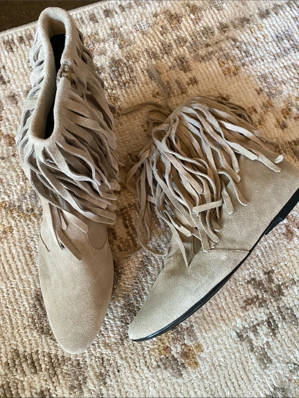 Sam Edelman Taupe Fringe Suede Ankle Booties